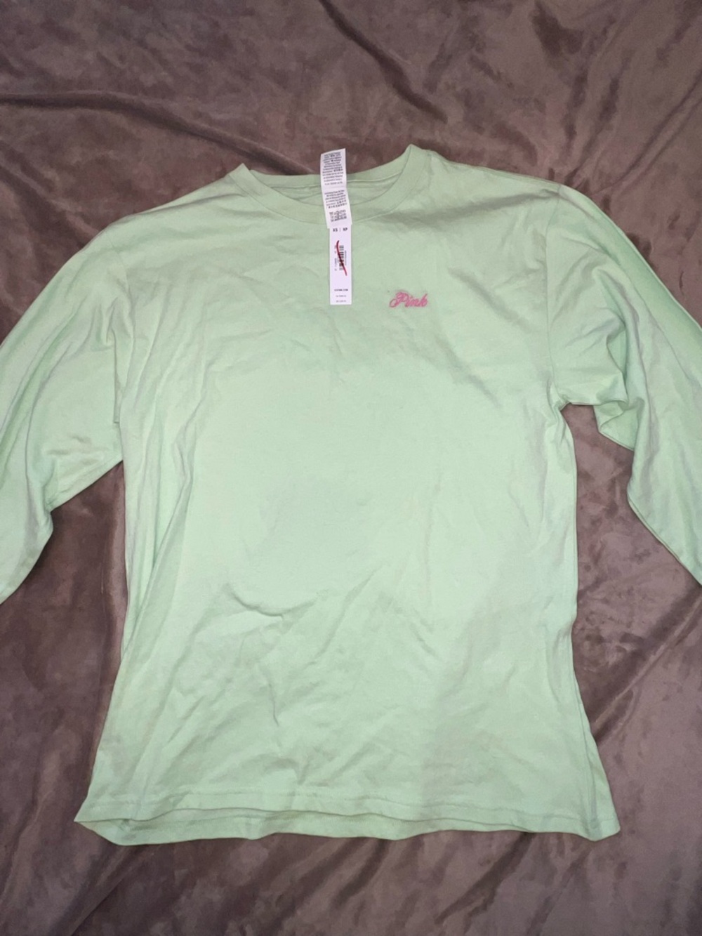 PINK Victoria's Secret Mint Green Long Sleeve Tee with Pink Script